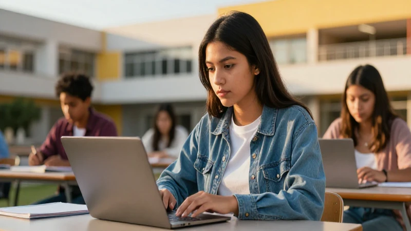 Estudiante mexicano digital en campus moderno