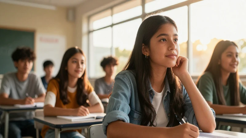 Estudiante mexicano brillante en un aula moderno