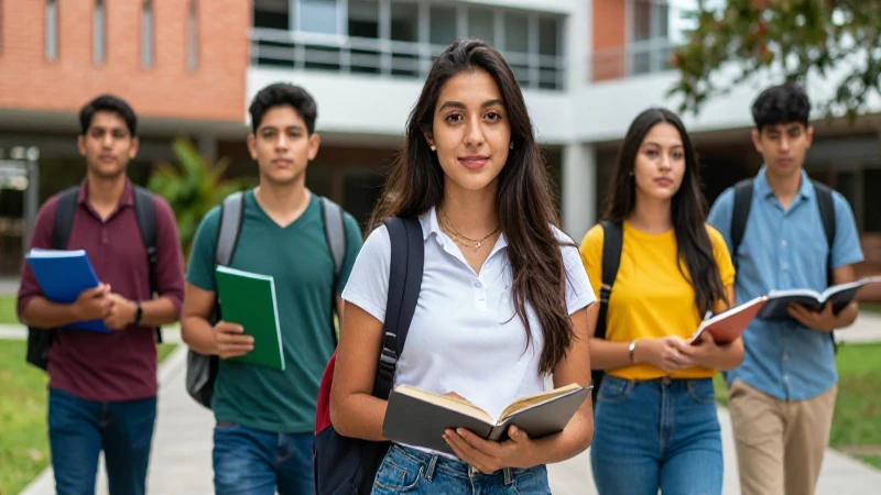 Estudiantes mexicanos ambiciosos en campus universitario