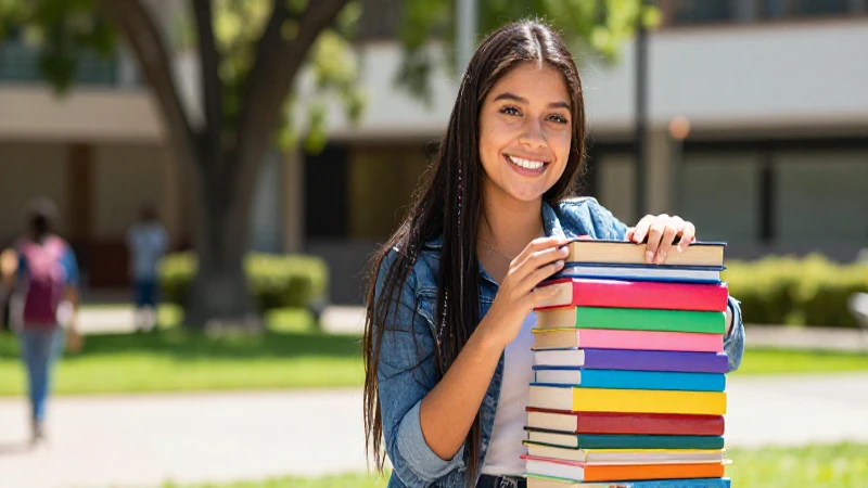 Estudiante mexicano feliz con libros en campus