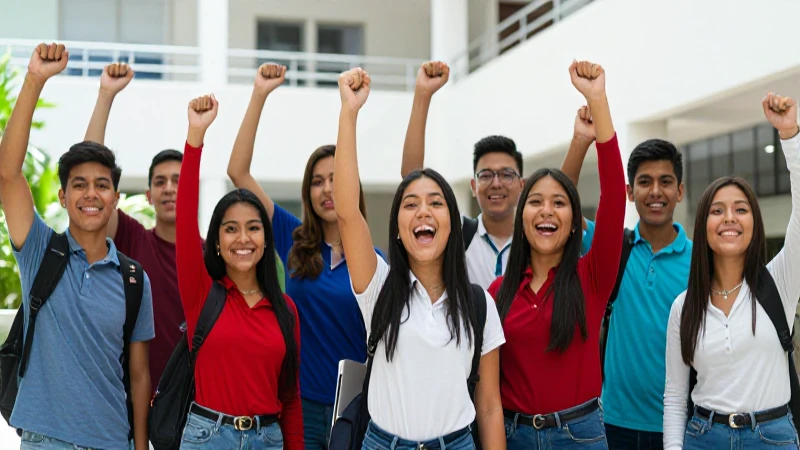 Estudiantes mexicanos celebrando su éxito académico