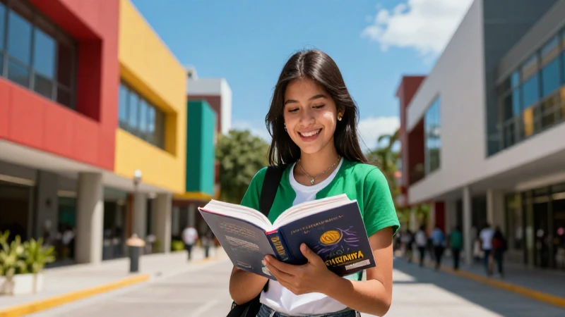 Estudiante mexicano victorioso en campus vibrante