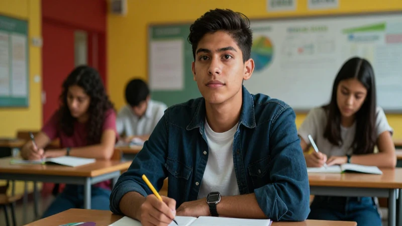 Estudiante mexicano estudiando con determinación