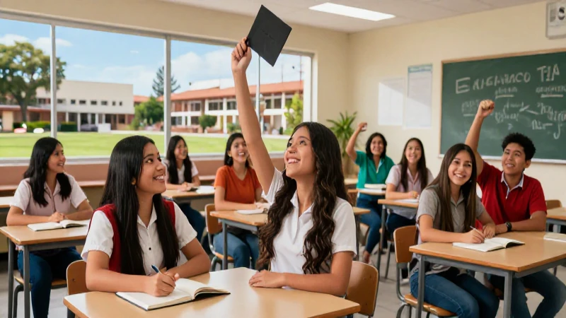 Estudiantes mexicanos celebran éxito académico en un aula moderna