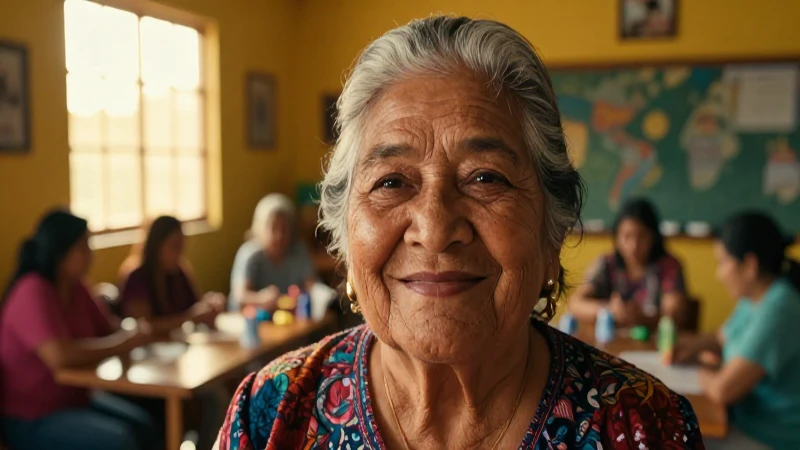 Abuela mexicana feliz bajo luz dorada