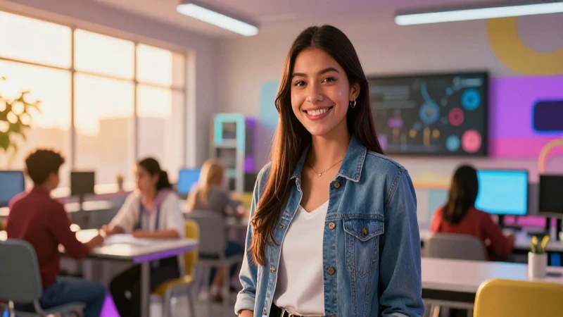 Estudiante mexicano sonríendo en aula moderna