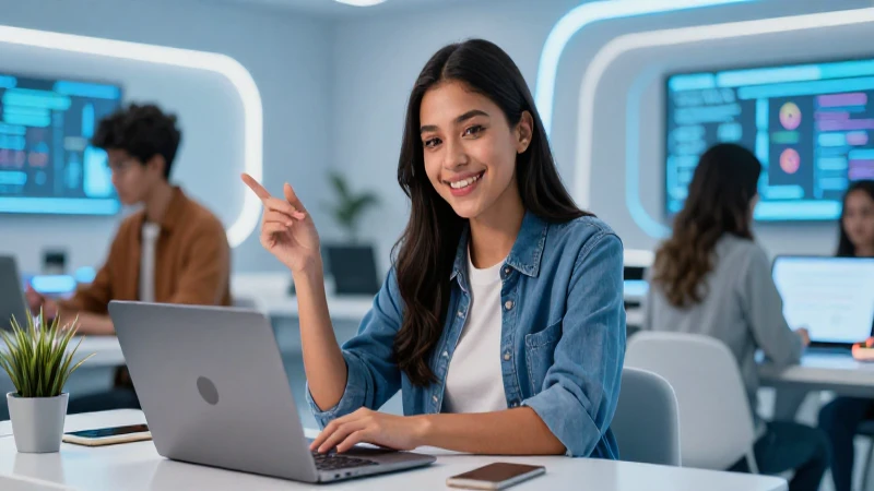 Joven mexicano aprende en aula digital futurista