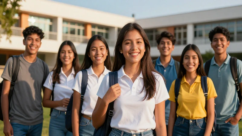Jóvenes mexicanos sonriendo en campus moderno