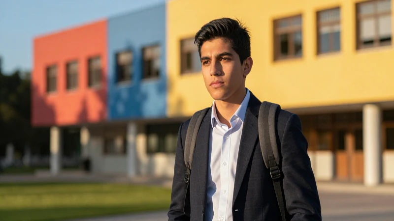 Estudiante mexicano en campus con luz dorada