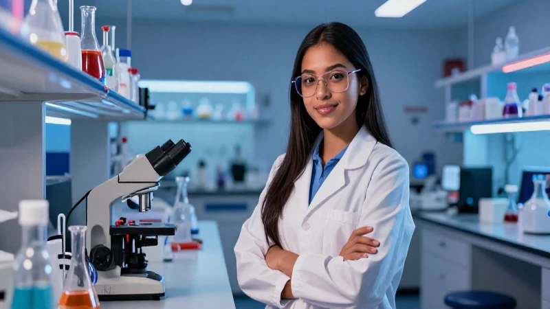 Joven mexicana ingeniera en laboratorio moderno