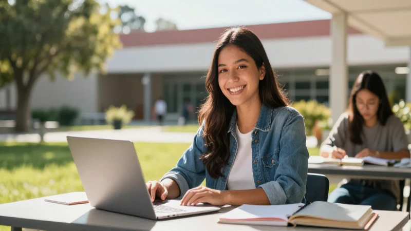 Estudiante sonriente en campus moderno