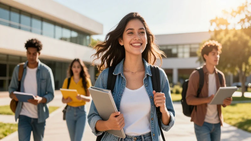 Estudiante mexicano sonriente en campus dorado