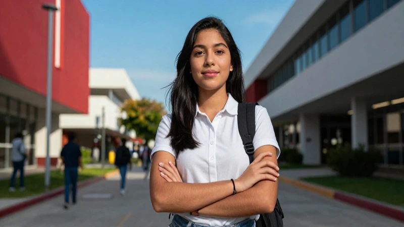 Joven mexicano exitoso en vibrante campus universitario