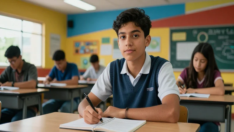 Estudiante mexicano seguro en aula moderna