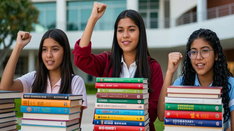 Estudiante mexicano exitoso con libros y campus modernos