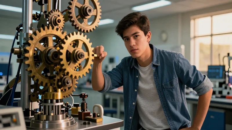 Ingeniero mexicano en laboratorio con pose dinámica