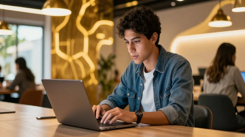 Estudiante mexicano trabajando en entorno moderno