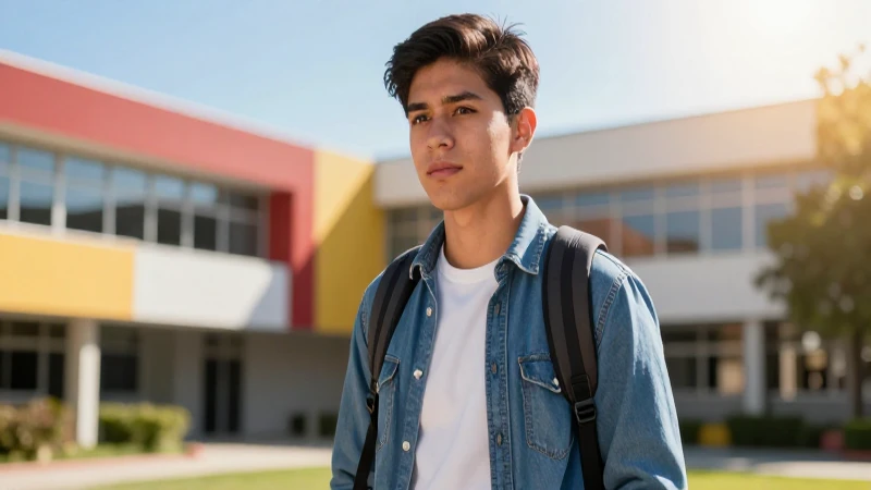 Estudiante mexicano ambicioso en campus universitario