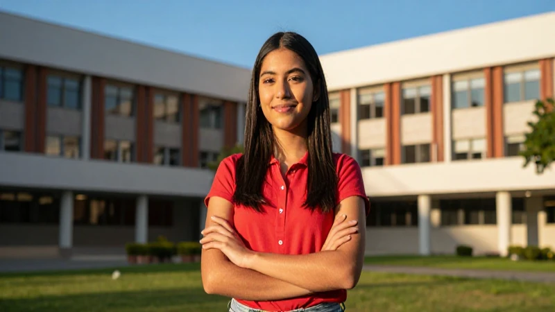 Estudiante mexicana segura en campus universitario