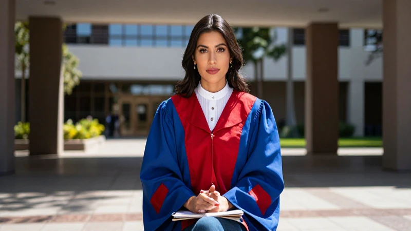 Madre estudiante mexicana en campus universitario soleado