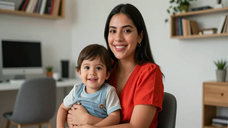 Madre mexicana y niño felices en estudio moderno