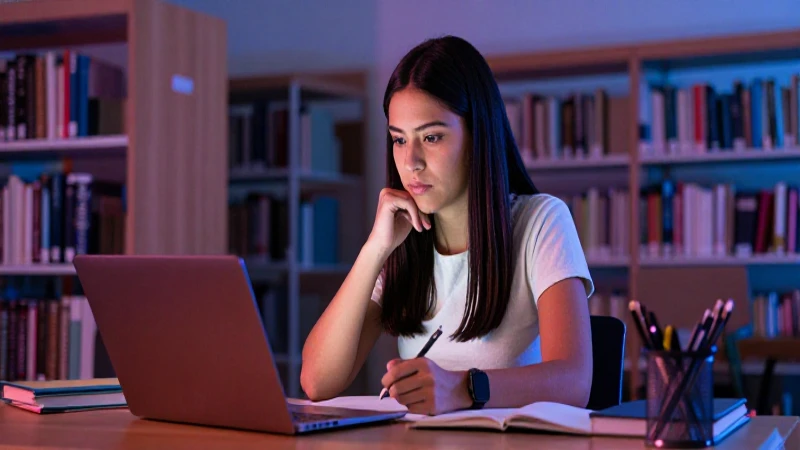 Madre mexicana estudia tarde en biblioteca