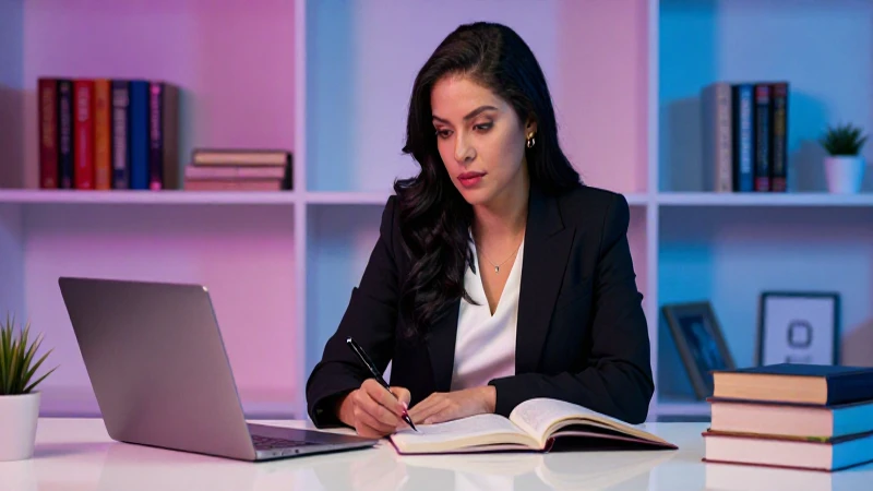 Madre mexicana estudiando en entorno moderno y vibrante