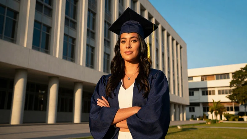 Graduado mexicano confiado bajo luz dorada cinematográfica