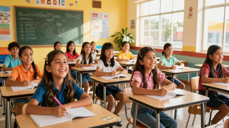 Estudiante alegre aprende en moderno aula brillante