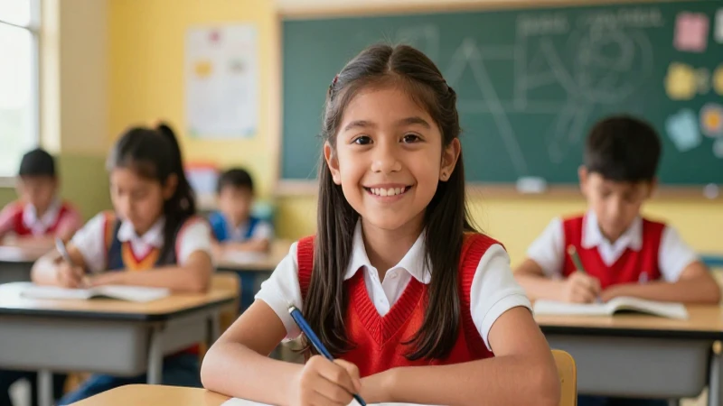 Estudiante feliz en aula vibrante e inspiradora