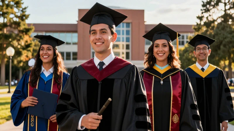Graduada mexicana en campus universitario moderno
