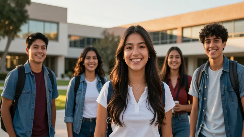 Estudiantes mexicanos sonriendo en un campus vibrante