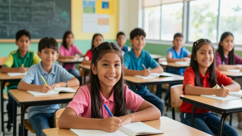 Niños mexicanos felices en aula moderna y vibrante