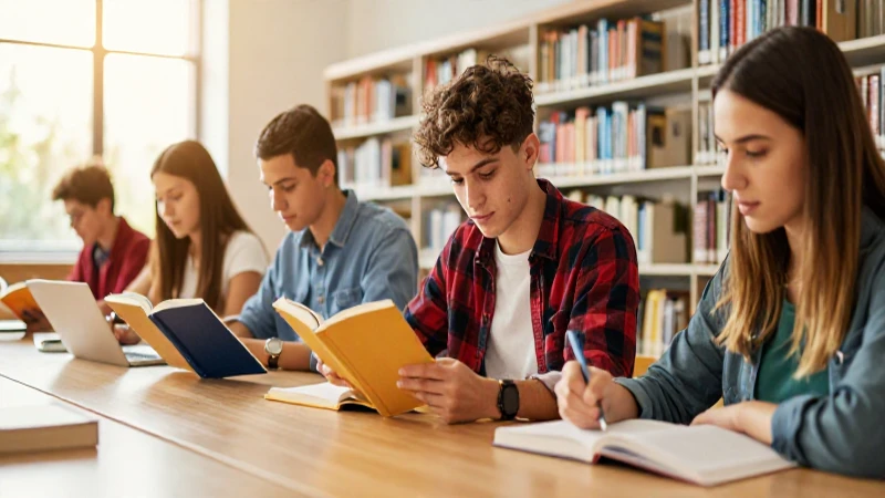 Estudiante diverso en biblioteca moderna