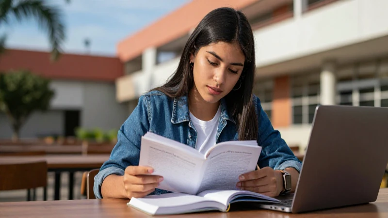 Joven mexicano estudiando con ambición en su campus moderno