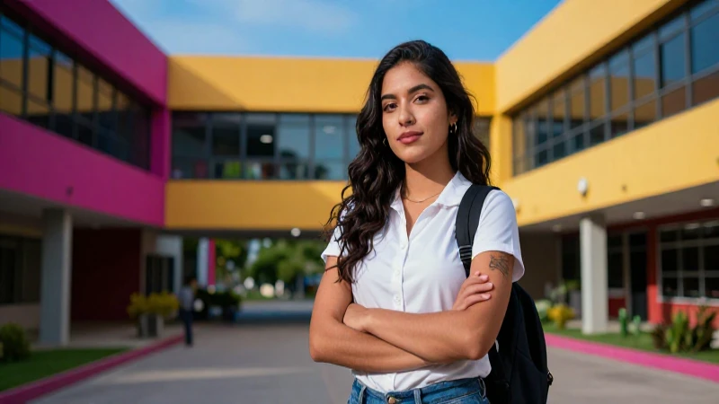 Estudiante mexicana vibrante en campus universitario