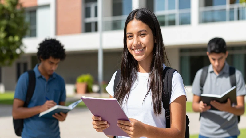 Estudiante mexicano aprende idioma en campus moderno