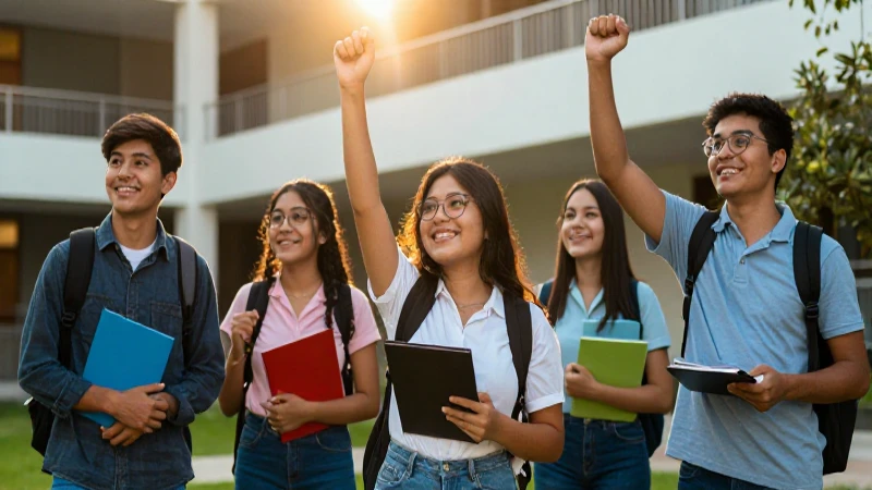 Estudiantes mexicanos celebrando éxito académico