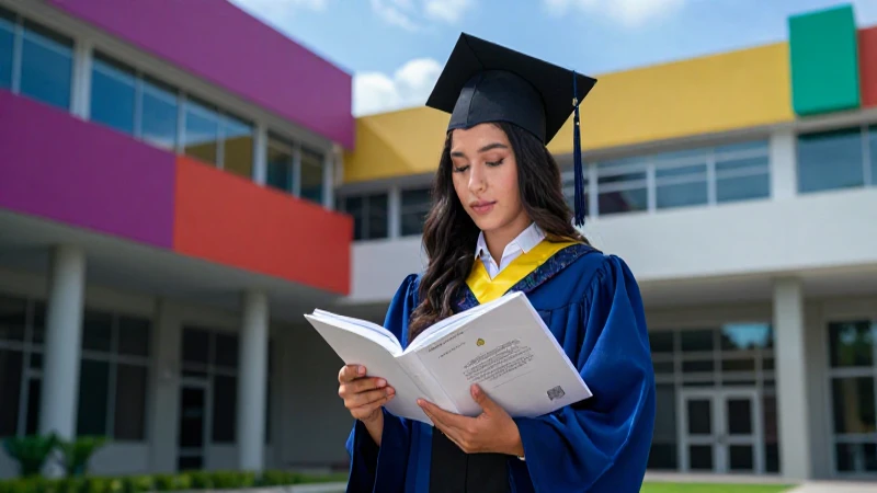 Estudiante mexicano graduado con libro