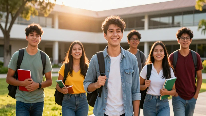 Jóvenes mexicanos felices en un campus vibrante
