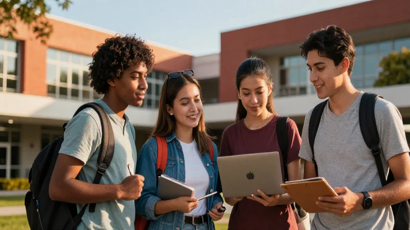 Estudiante mexicano mira su futuro brillante en campus moderno
