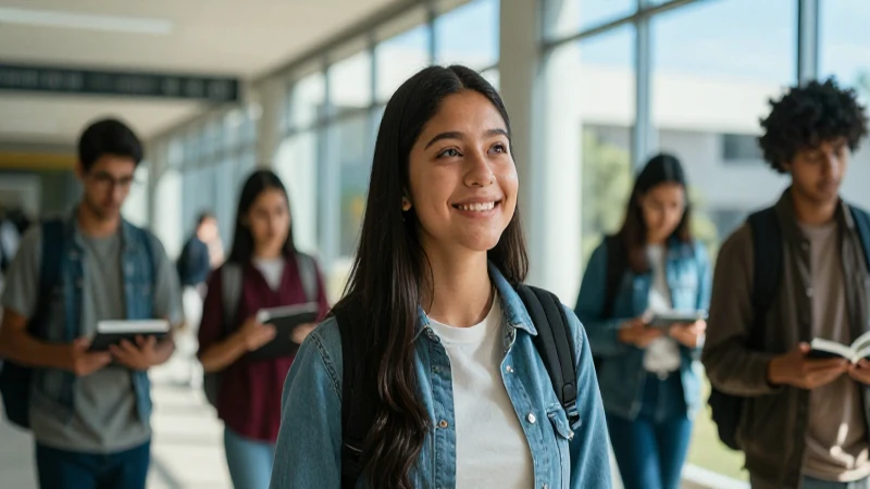 Joven mexicano optimista en campus universitario vibrante