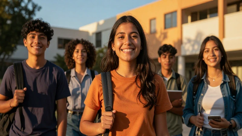 Estudiantes mexicanos con vibrante luz dorada
