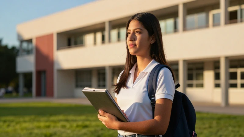 Estudiante mexicana enfocada en campus moderno