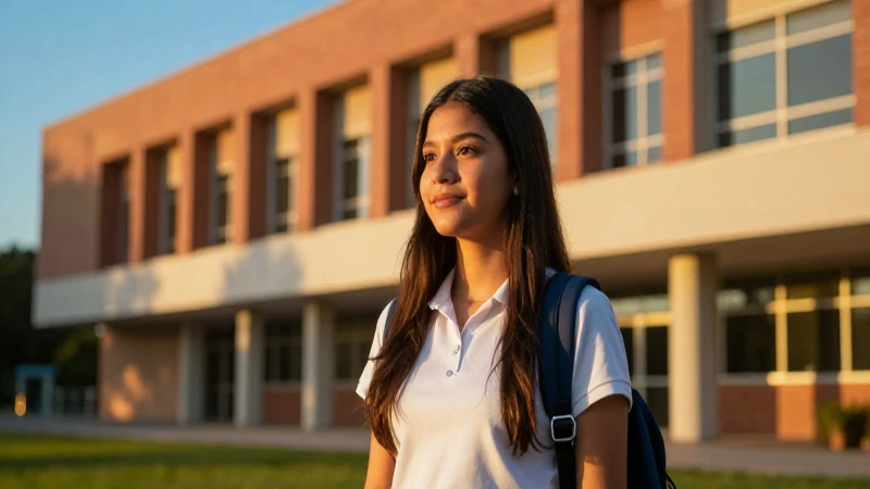 Joven mexicano exitoso en campus con luz dorada
