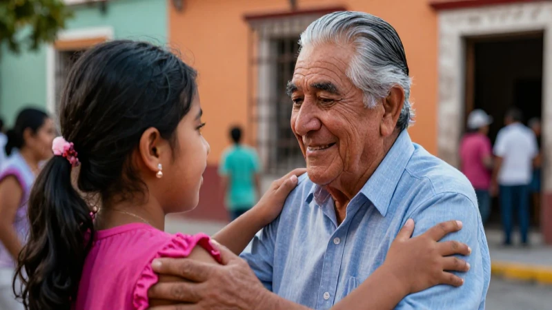 Abuelo sonríendo recibe afectuoso apoyo en Veracruz