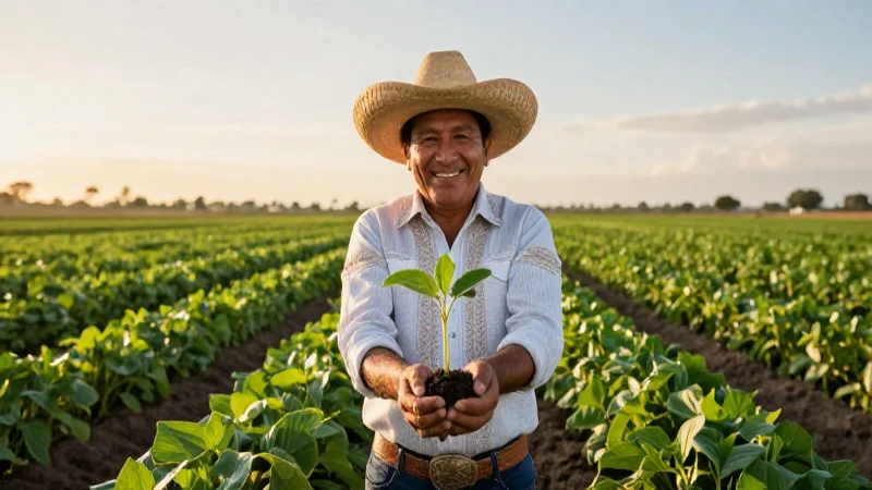 Campesino mexicano alegre en su hermosa cosecha