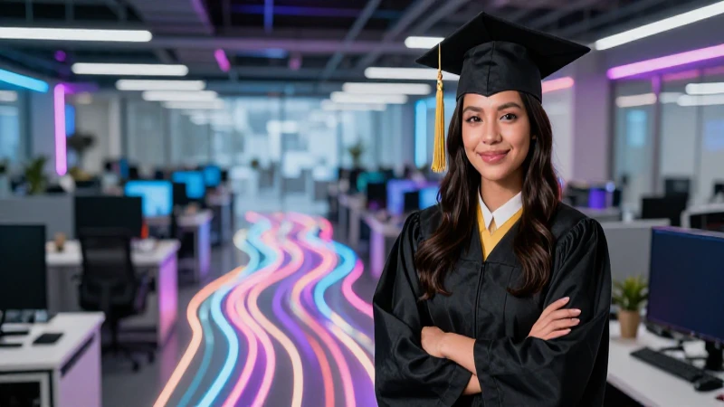 Cómo puedo seguir beneficiándome después de concluir Jóvenes Construyendo el Futuro 2 Graduado mexicano exitoso en entorno tecnológico vibrante