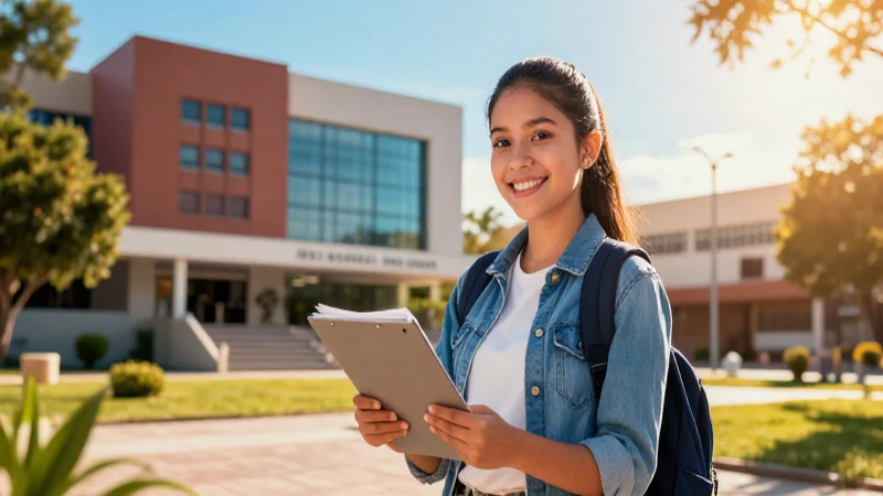 Estudiante mexicano exitoso en campus vibrante