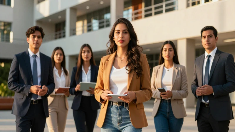Jóvenes profesionales mexicanos con luz dorada